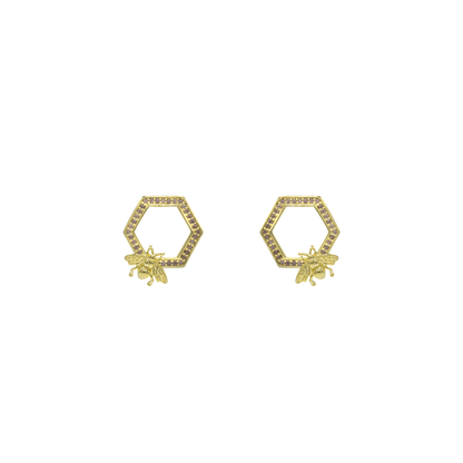 BEE Hexagon Stud Earrings