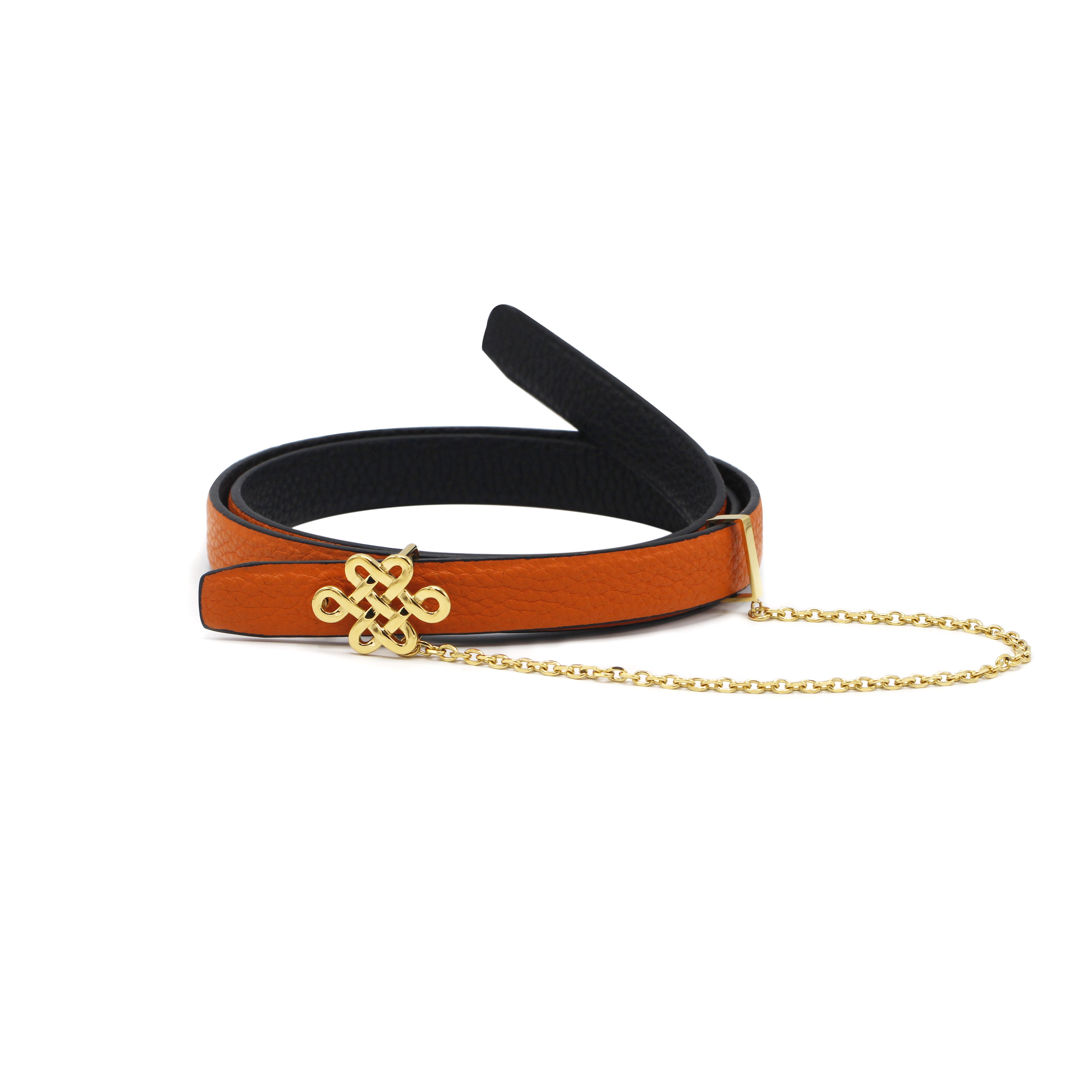 ULZII Women's Reversible Belt, Black & Orange - BAIGAL