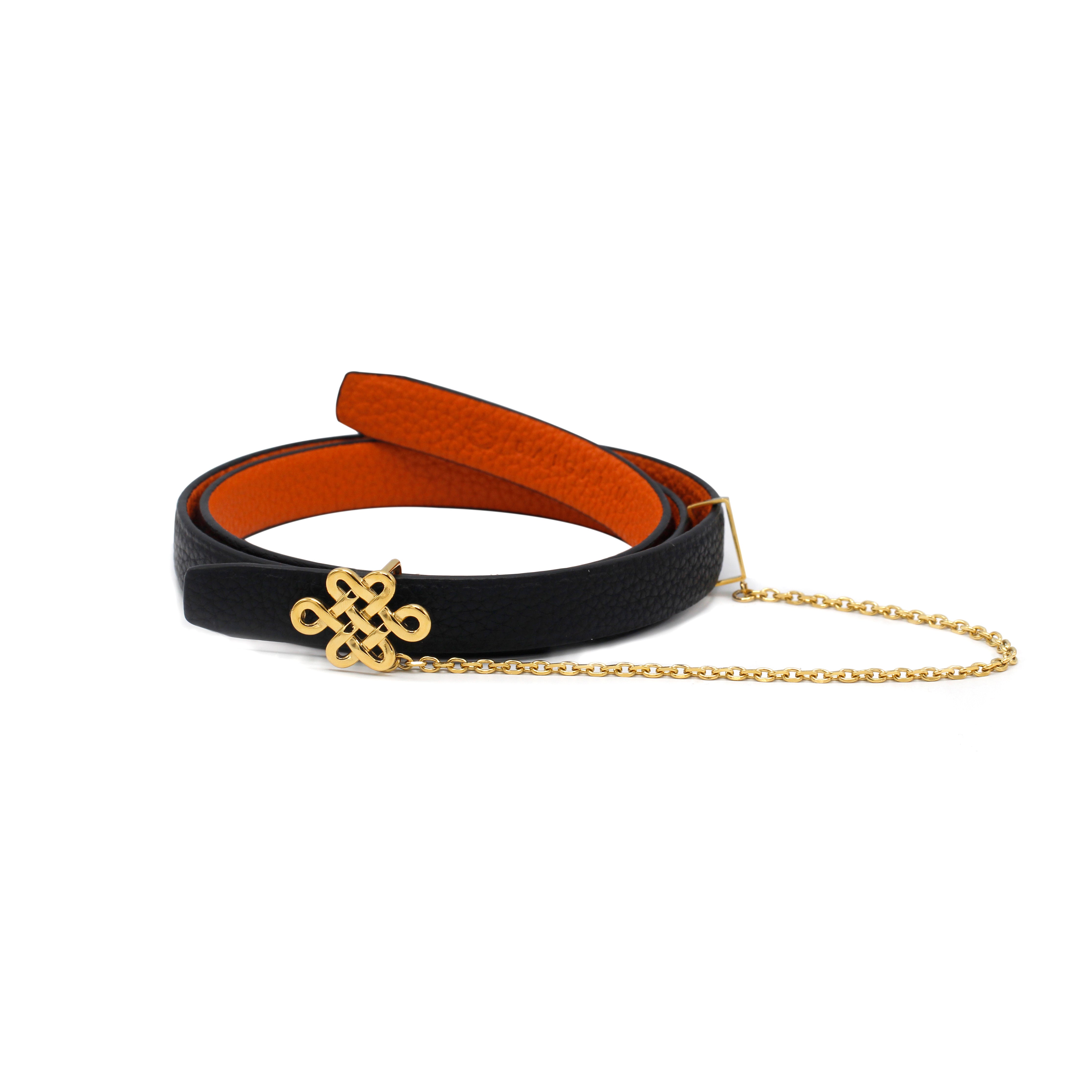 ULZII Women's Reversible Belt, Black & Orange - BAIGAL