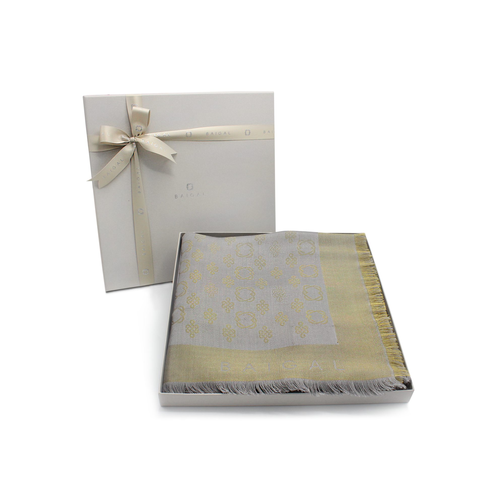 BAIGAL Classic Pattern Shawl, Gray and Gold - BAIGAL