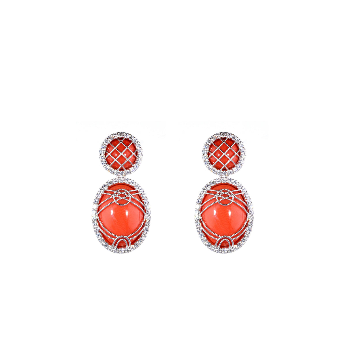 TOONOT GER Diamond and Coral Earrings, 18K White Gold | Limited Edition