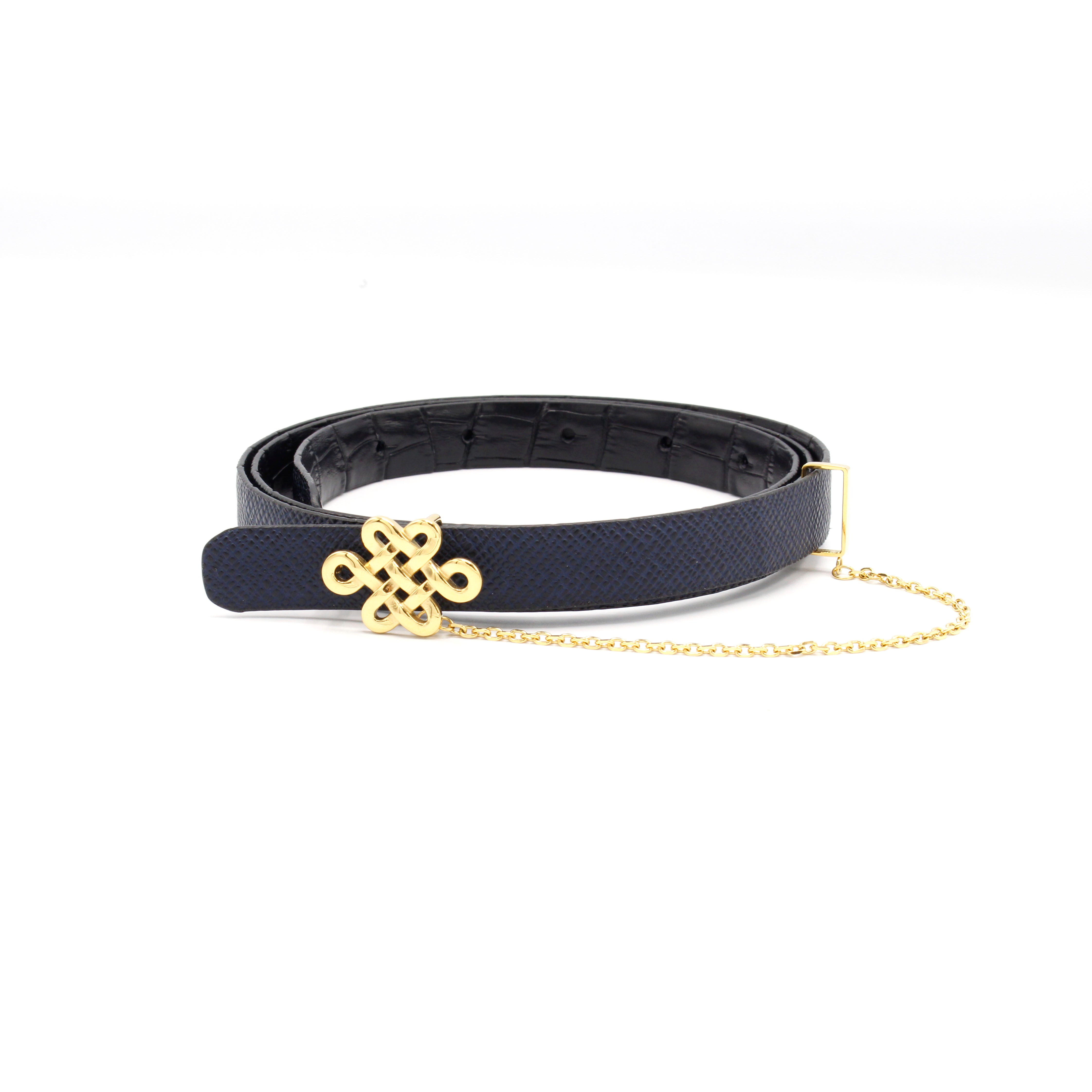 ULZII Women's Reversible Belt, Black & Navy - BAIGAL