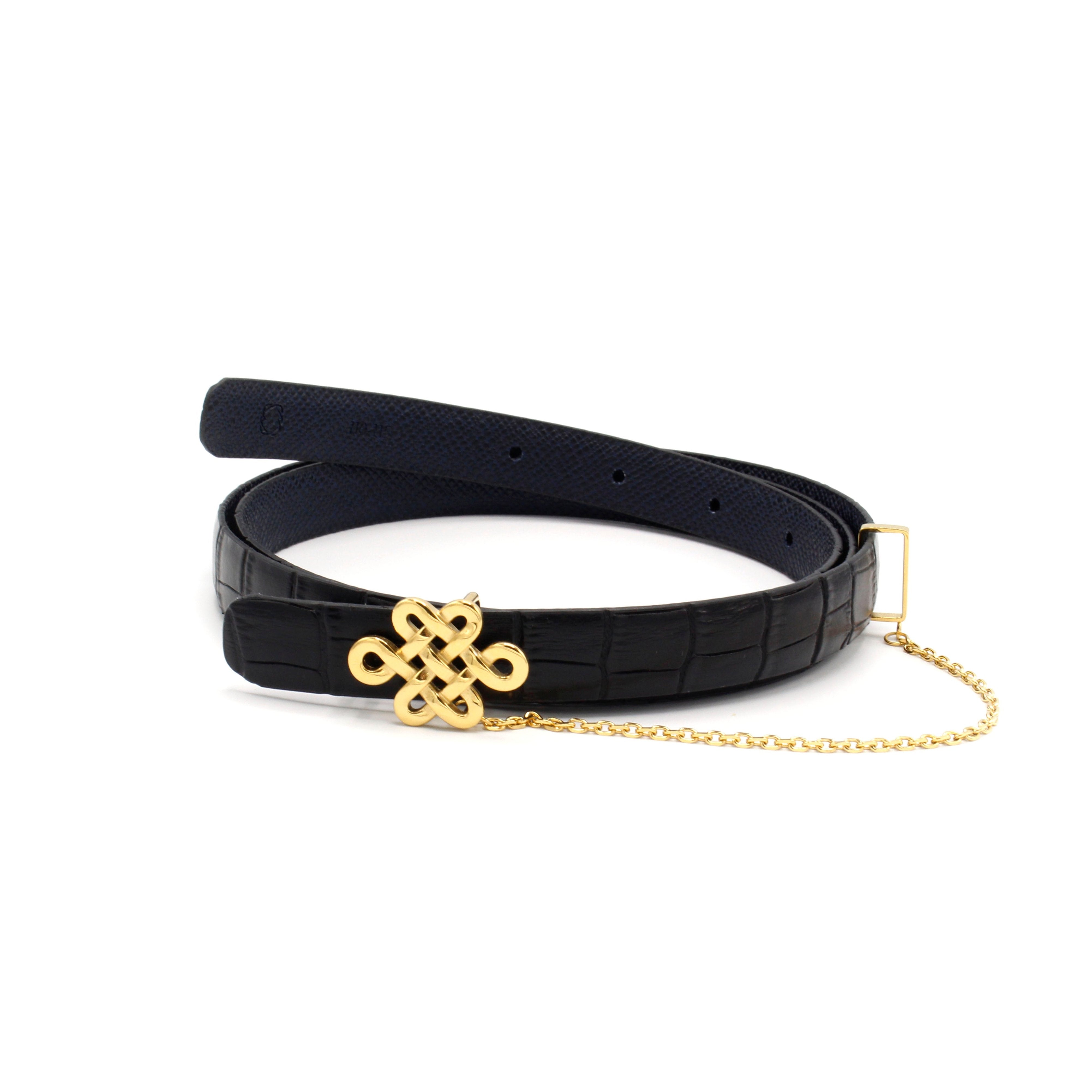 ULZII Women's Reversible Belt, Black & Navy - BAIGAL