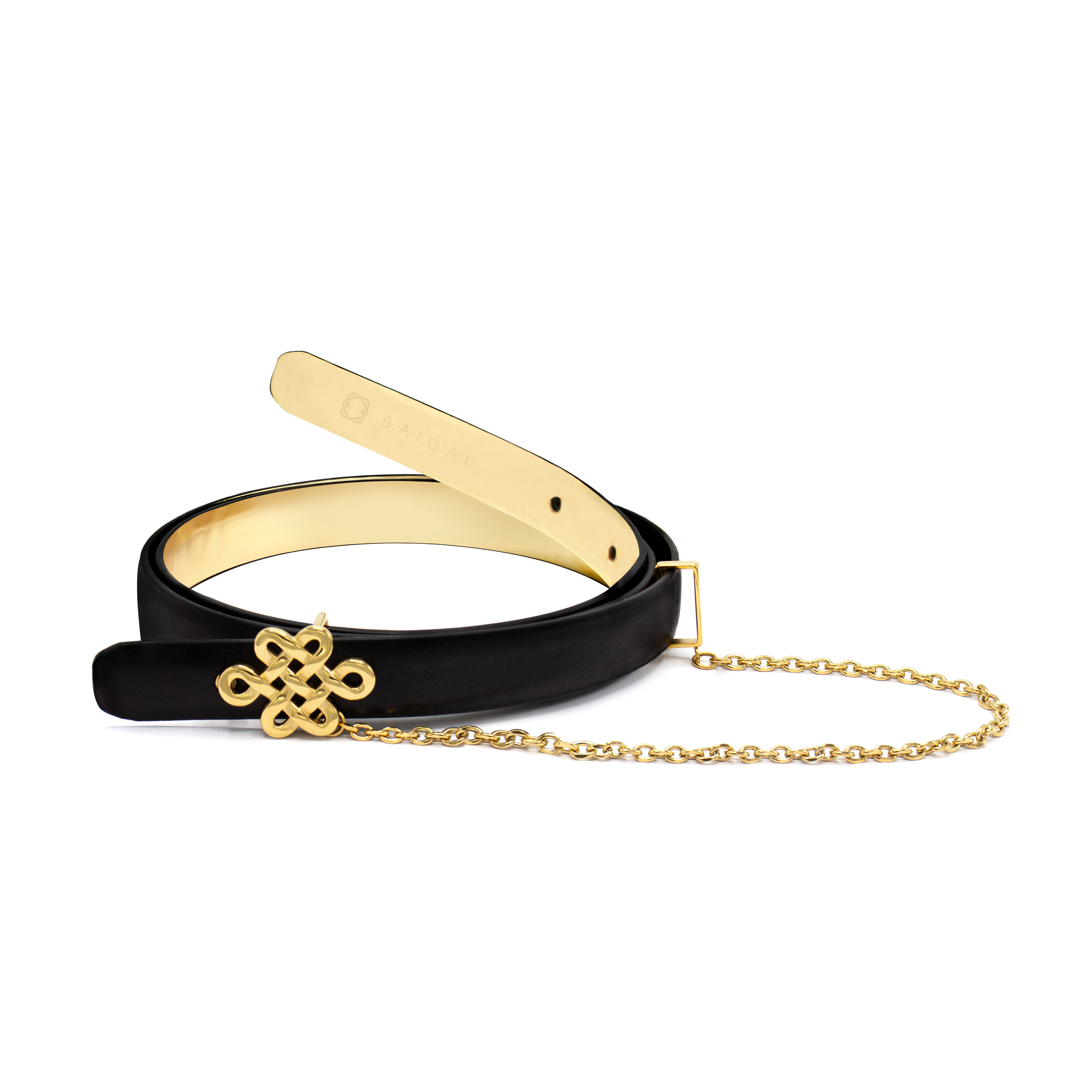 ULZII Women's Reversible Belt, Black & Gold - BAIGAL