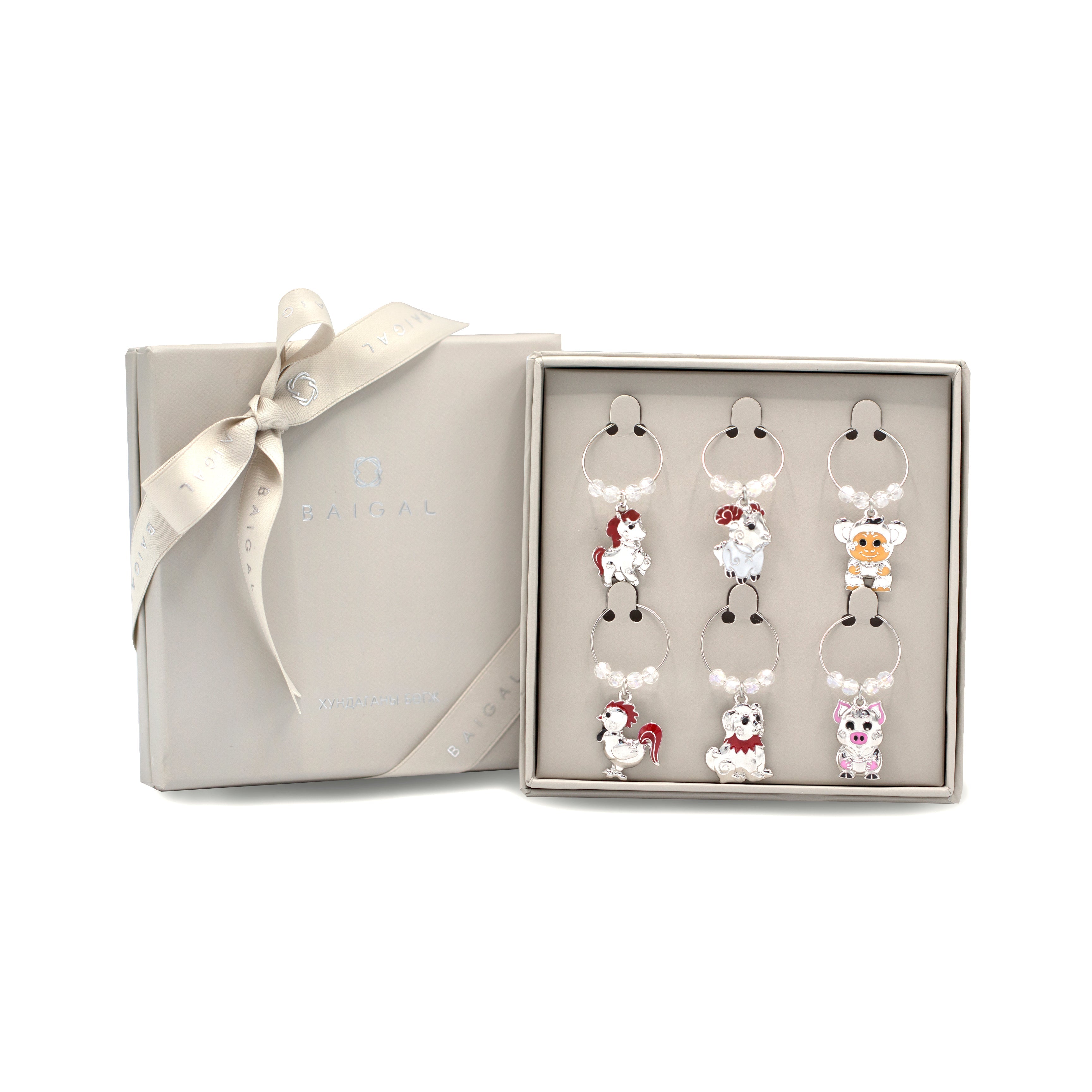 12 ZODIAC ANIMALS Wine Glass Charms, Last Six Animals, Set of Six - BAIGAL