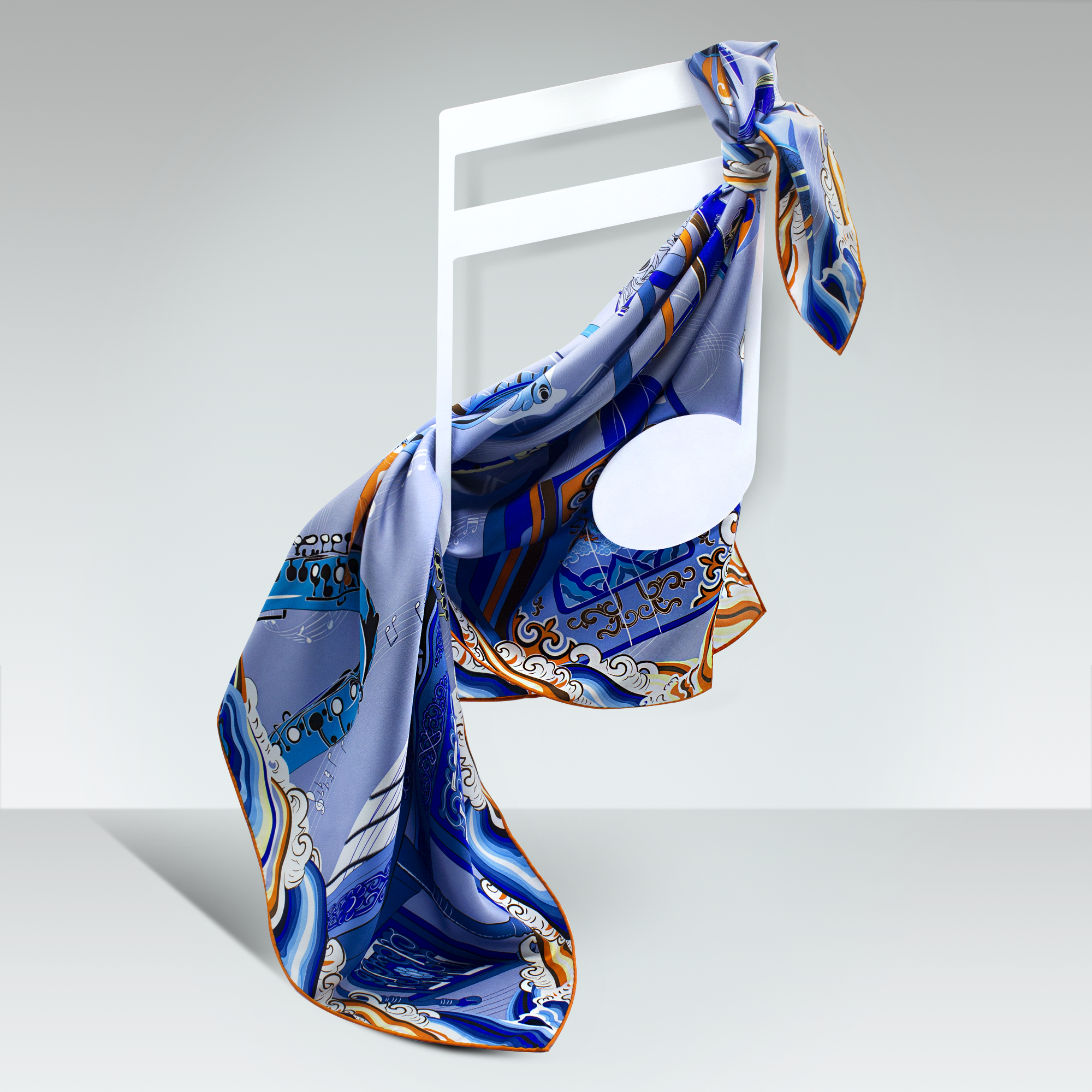 MUSIC Silk Scarf, Blue