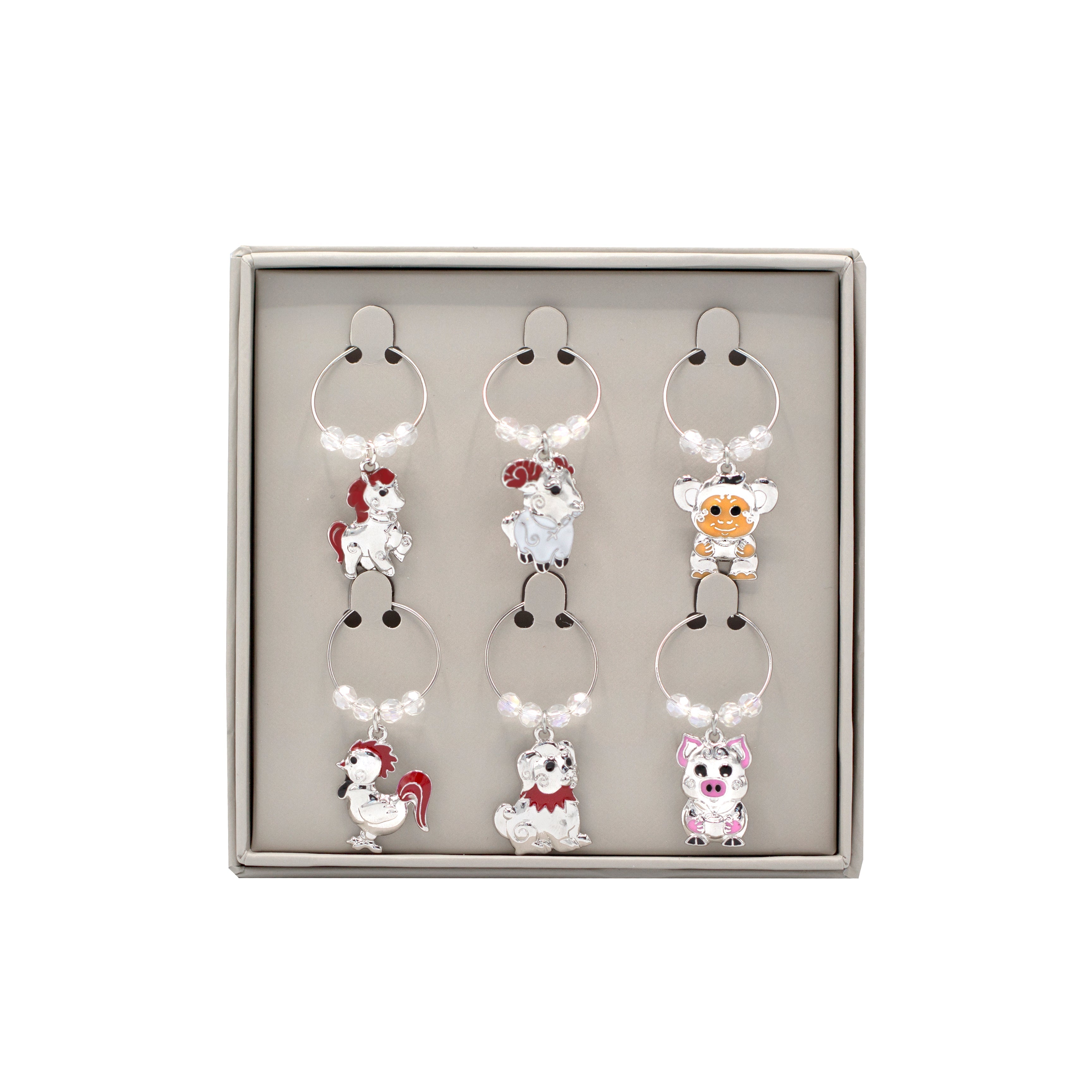 12 ZODIAC ANIMALS Wine Glass Charms, Last Six Animals, Set of Six - BAIGAL