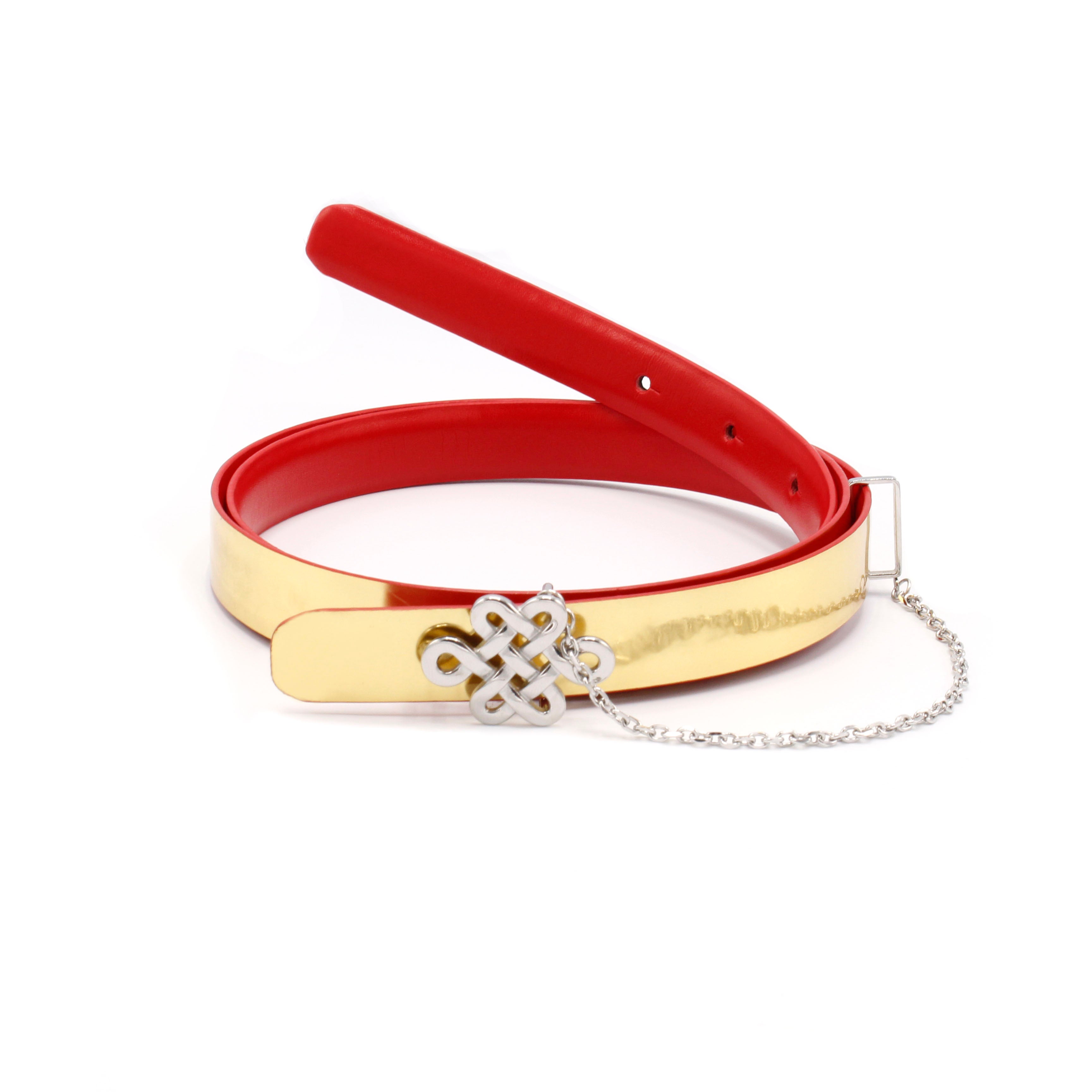 ULZII Women's Reversible Belt, Red & Gold