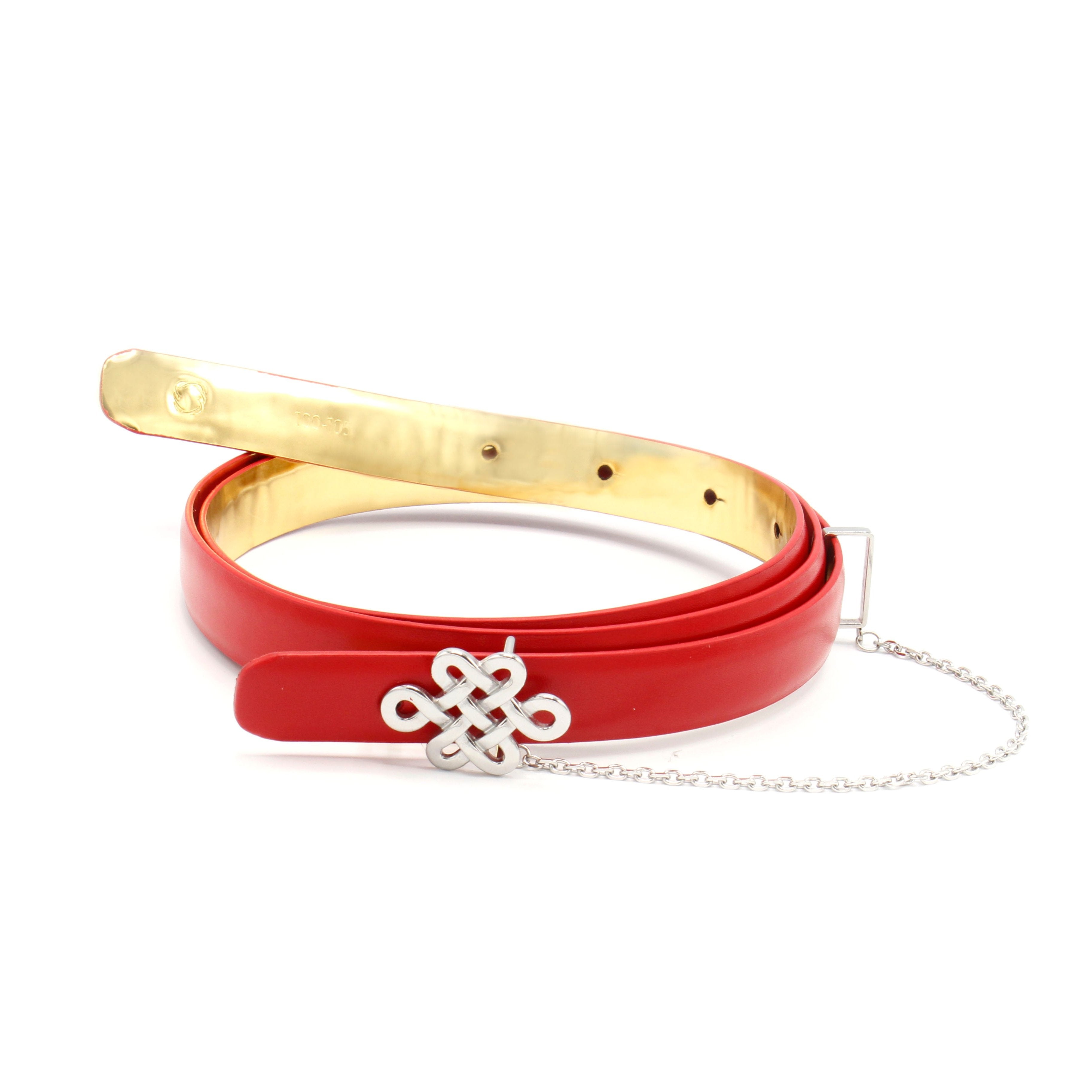 ULZII Women's Reversible Belt, Red & Gold