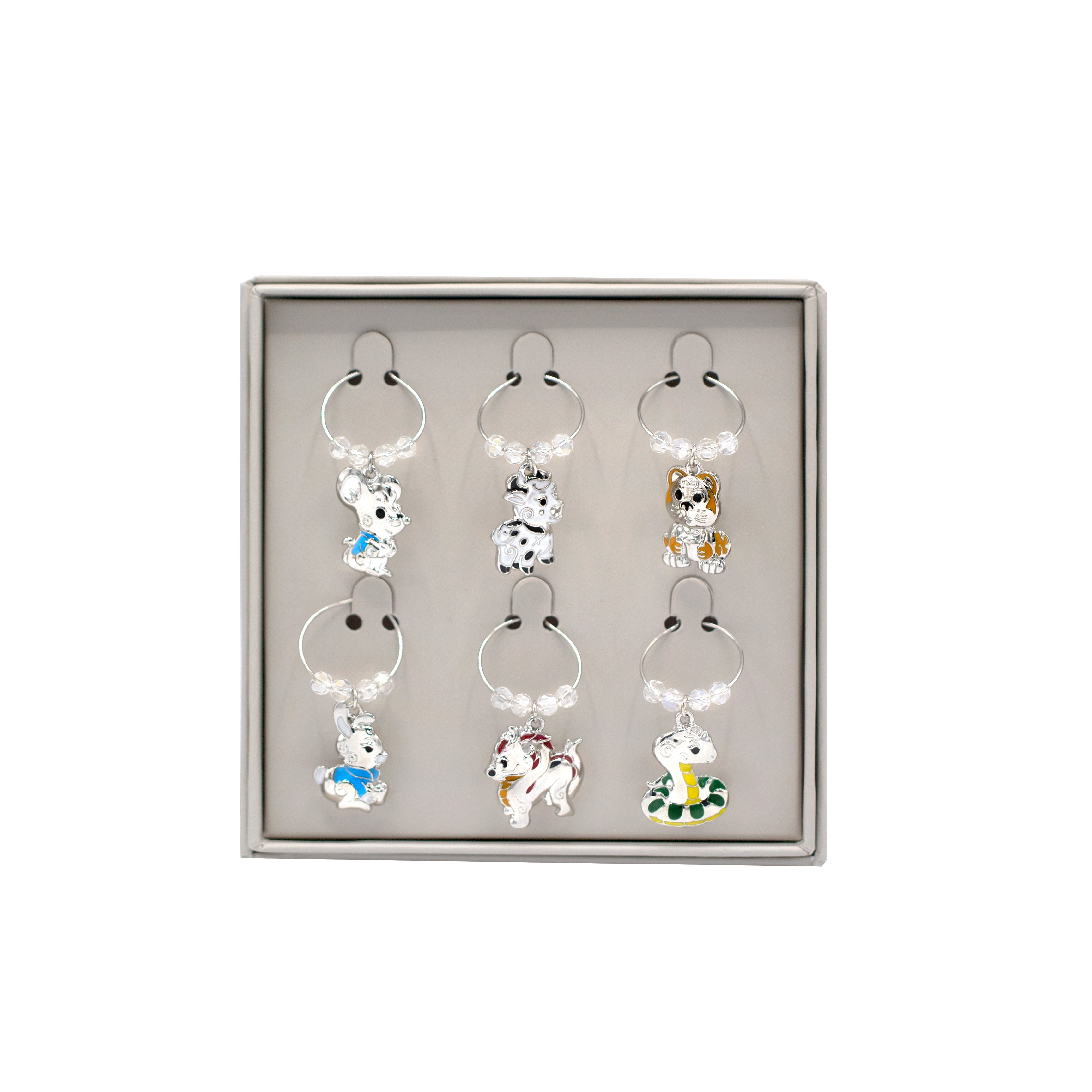 12 ZODIAC ANIMALS Wine Glass Charms, First Six Animals, Set of Six - BAIGAL