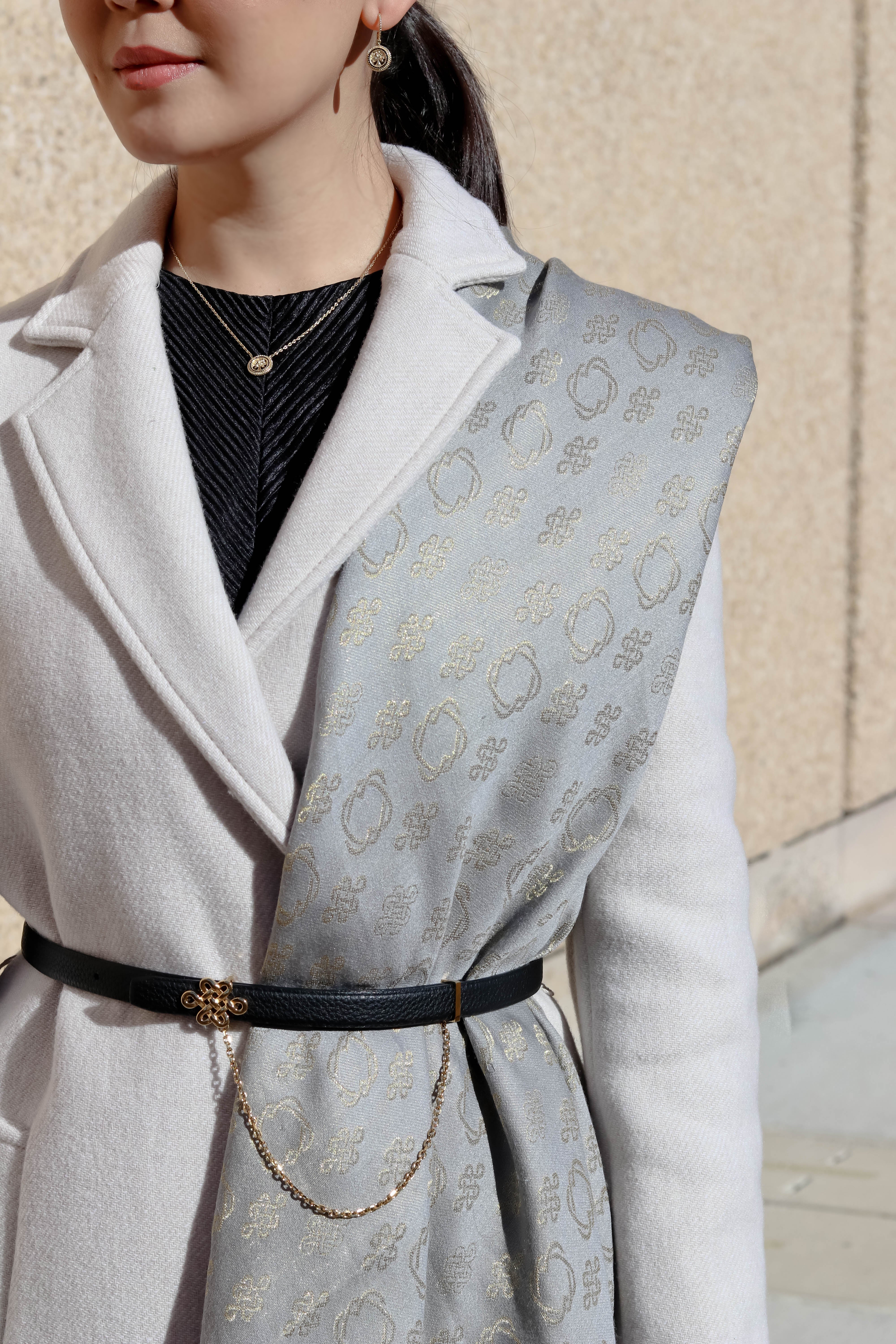 BAIGAL Classic Pattern Shawl, Gray and Gold