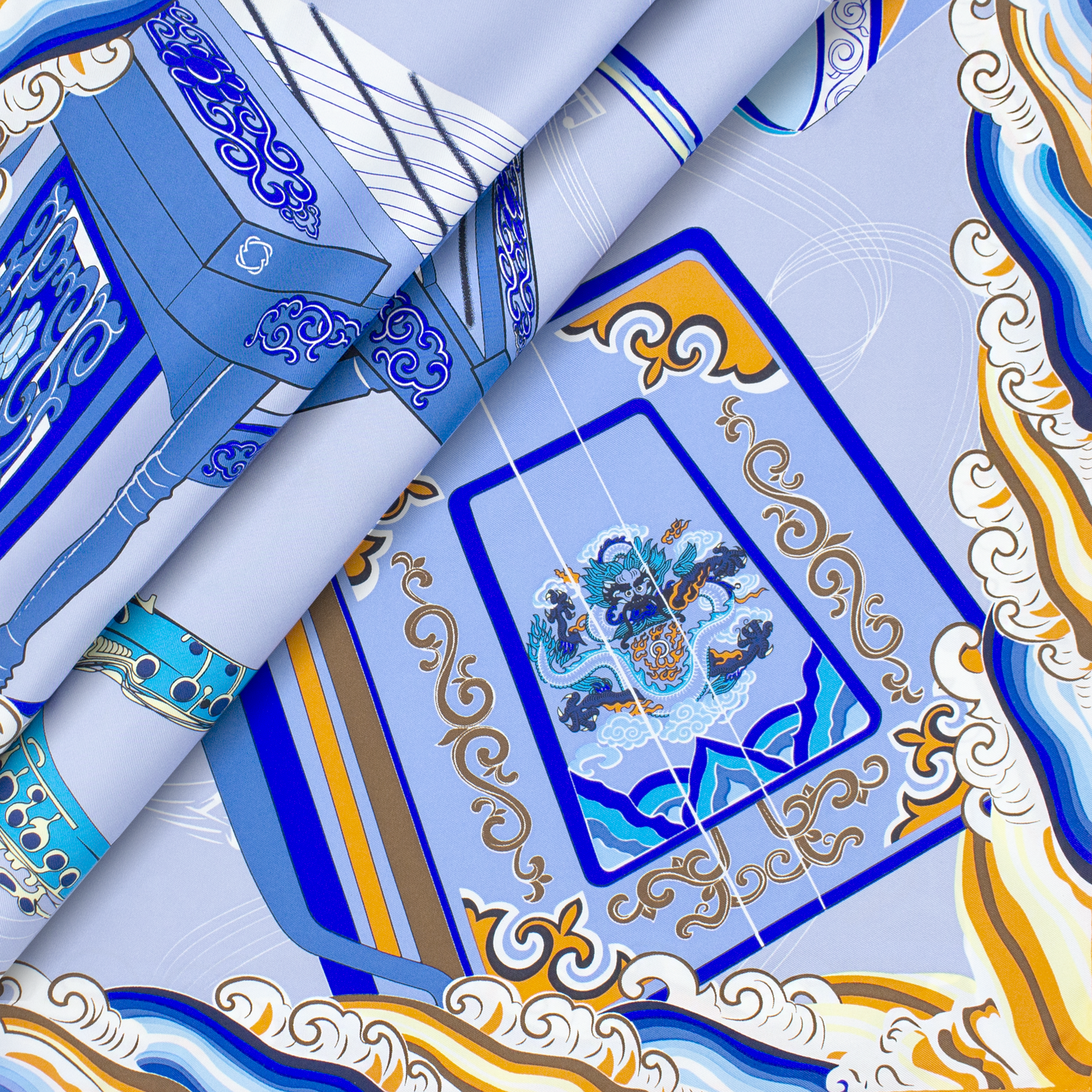 MUSIC Silk Scarf, Blue