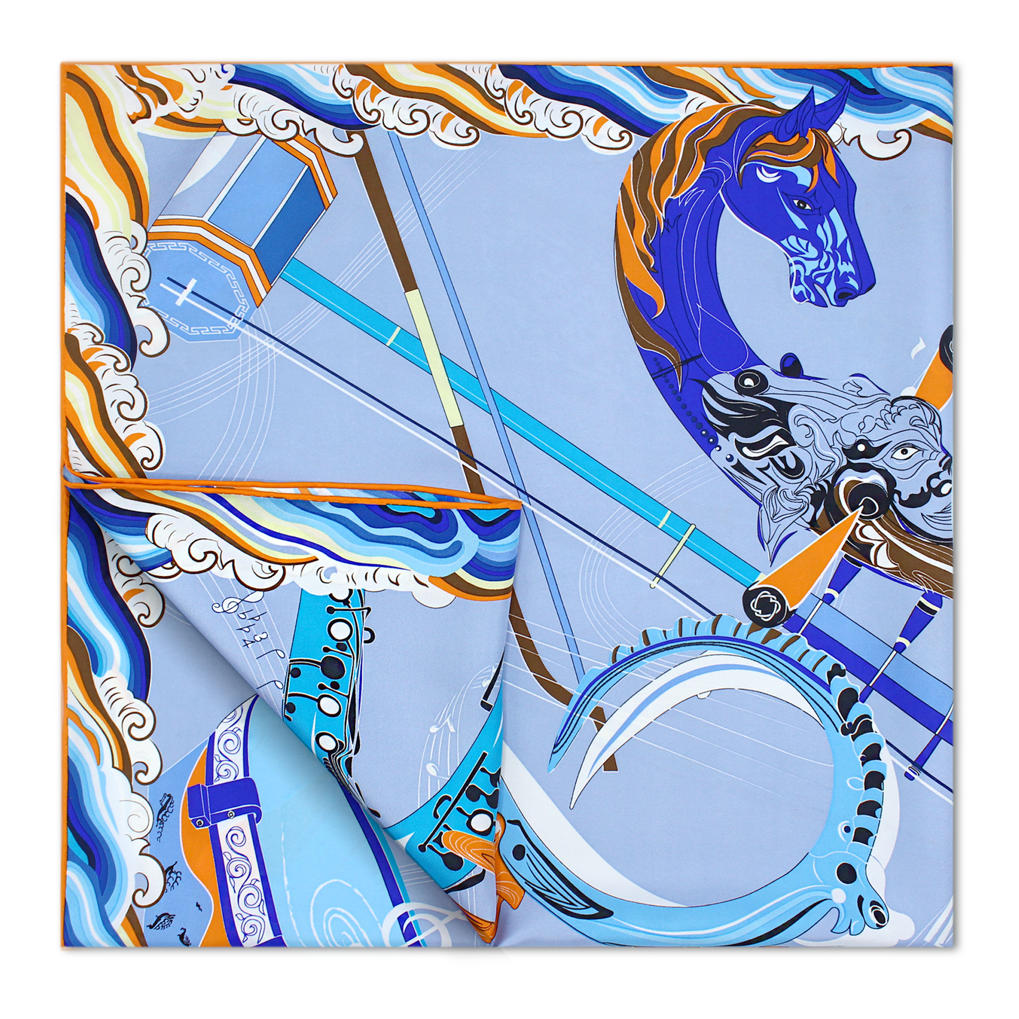 MUSIC Silk Scarf, Blue