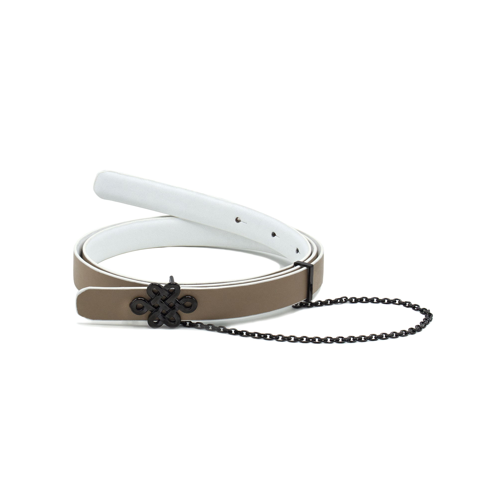 ULZII Women's Reversible Belt, White & Beige